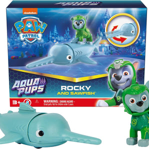 Paw Patrol Figur Rocky med Savfisk Aqua Pups 6 cm