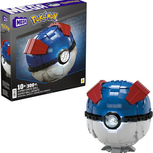 MEGA Pokémon Byggesæt – Saml-selv Great Ball med Lys og Udstillingsholder (299 Dele)