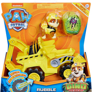 Paw Patrol Figur og Traktor Dino Rescue Rubble Deluxe Vehicle i Gul 15 cm