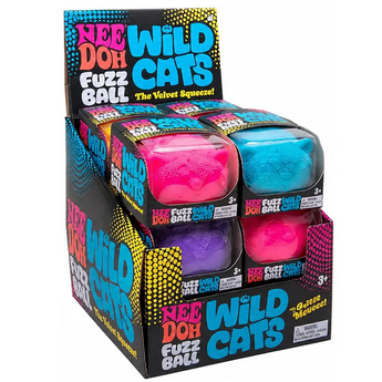 Display med NeeDoh Fuzz Ball Wild Cats squishies i original emballage