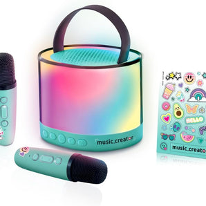 Mini Karaoke Station med 2 Mikrofoner og LED-lyseffekter