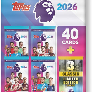 Topps Fodboldkort Premier League 2026 – Debut Edition Mega Multipack – 40 kort + 3 Classic Kort