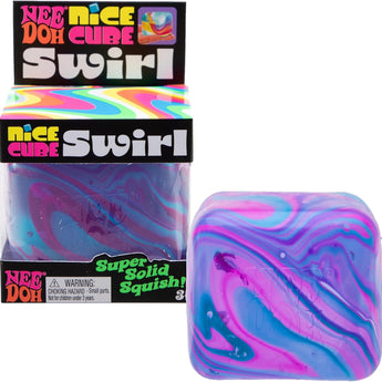 NeeDoh Nice Cube Swirl squishy i lilla og blå i original emballage
