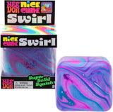 NeeDoh Nice Cube Swirl squishy i lilla og blå i original emballage