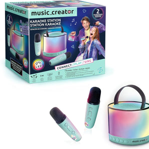 Mini Karaoke Station med 2 Mikrofoner og LED-lyseffekter