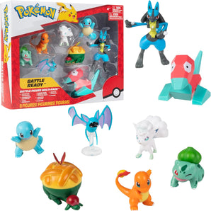 Pokémon Battle Figure 8-Pack Charmander, Bulbasaur, Squirtle, Lucario, Zubat, Appletun, Alolan Vulpix og Porygon