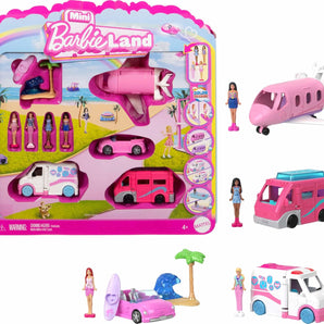 Barbie Dukke Mini BarbieLand 4-Pack Sæt med Biler, Fly og Dukker