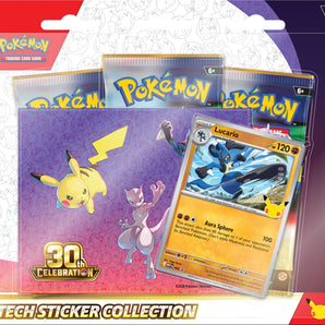 Pokémon Kort 30th Celebration Tech Sticker Collection Lucario med 3 Boosterpakker og Klistermærker