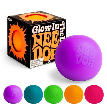 NeeDoh Glow in the Dark æske, lilla bold og de fem neonfarver