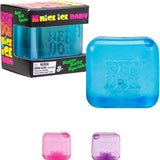 NeeDoh Teenie Nice Ice Cube squishy: æske og blå terning samt lyserød og lilla