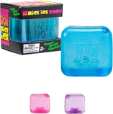NeeDoh Teenie Nice Ice Cube squishy: æske og blå terning samt lyserød og lilla